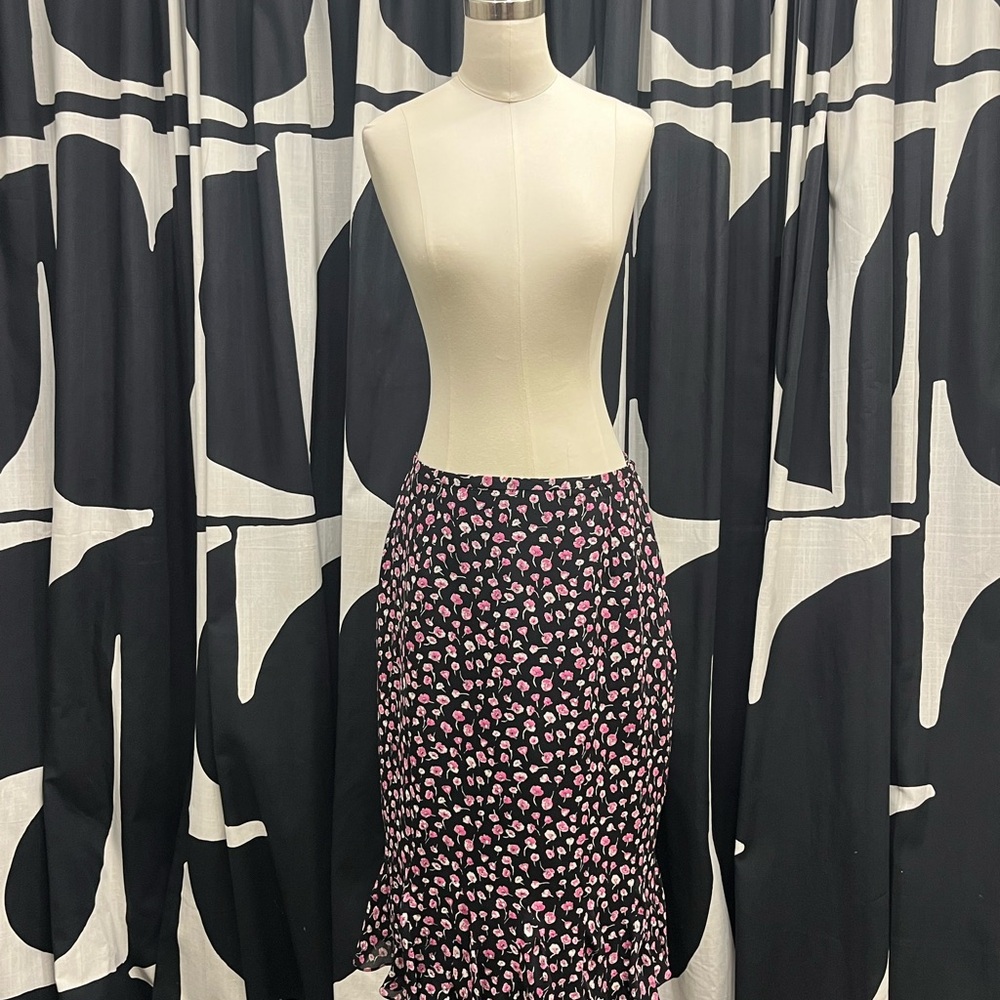 Oscar by Oscar de la Renta Black and Pink Floral Pencil Skirt 10 EUC